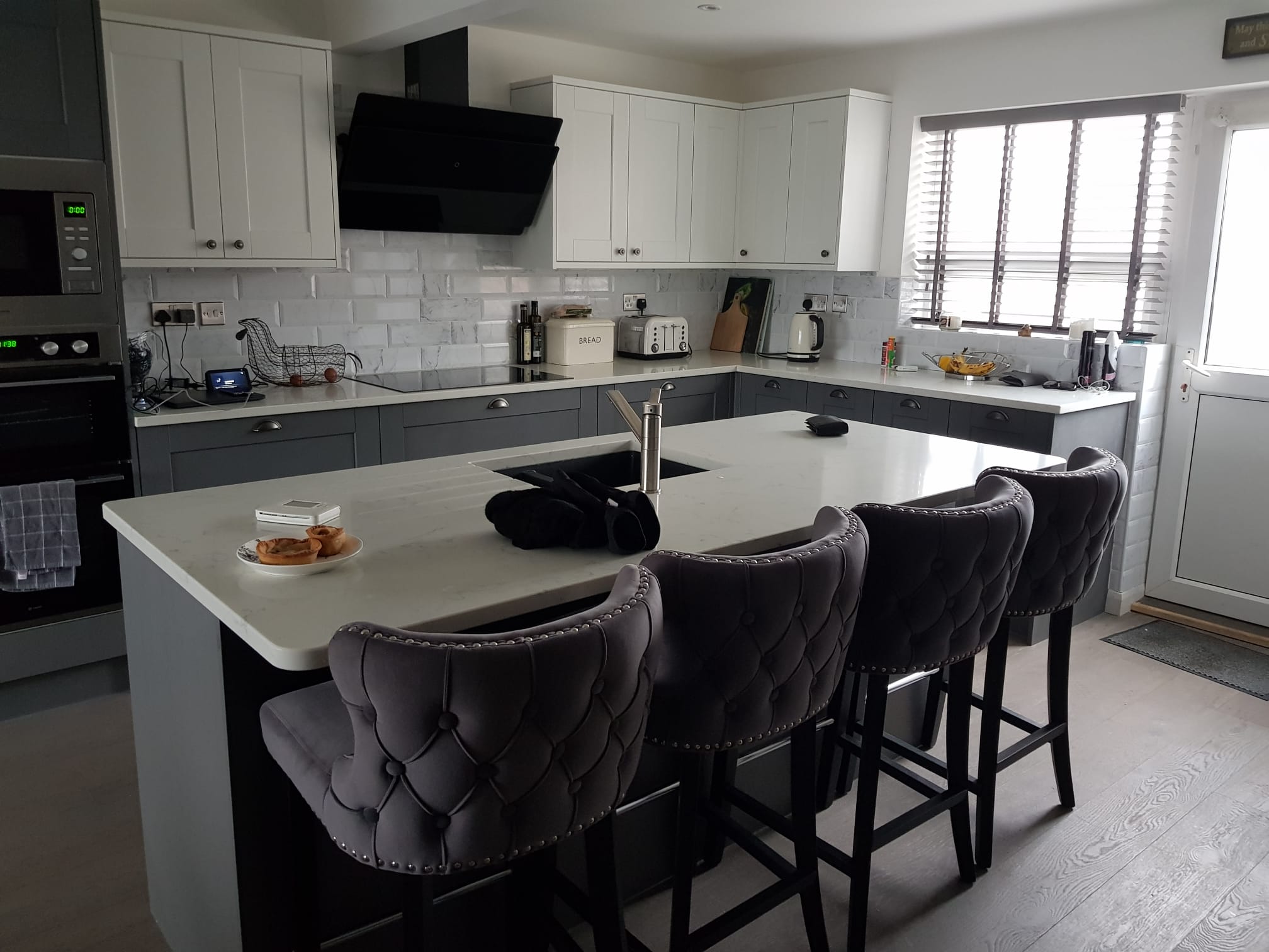Bespoke grey shaker kitchen with quartz island — Eves Joinery